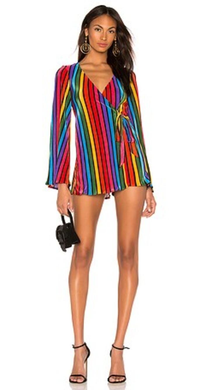Sexy Show Me Your Mumu Rainbow Striped Romper Size M Cocktail Party Casual